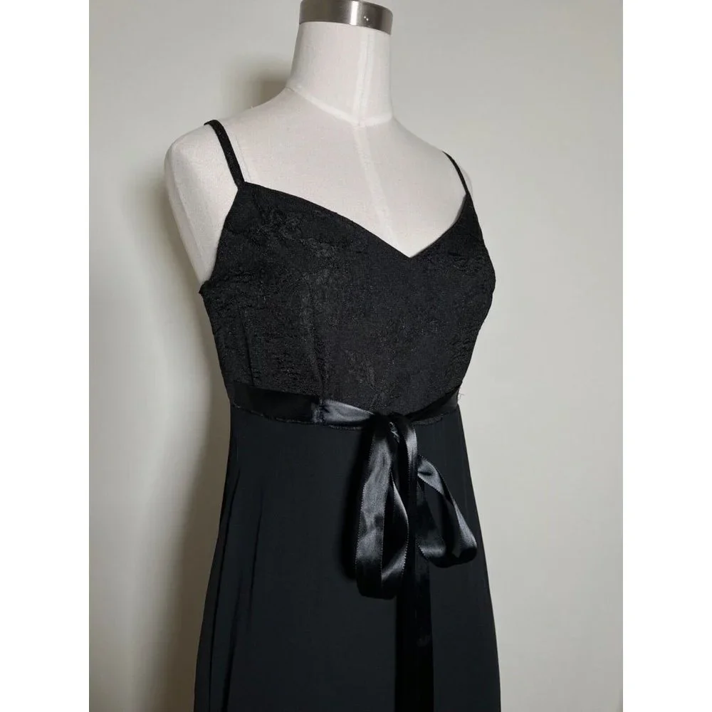 XOXO Vintage 90s Y2K Black Maxi Prom Dress Evening Gown Empire Waist Bow Size 5 - Picture 7 of 16